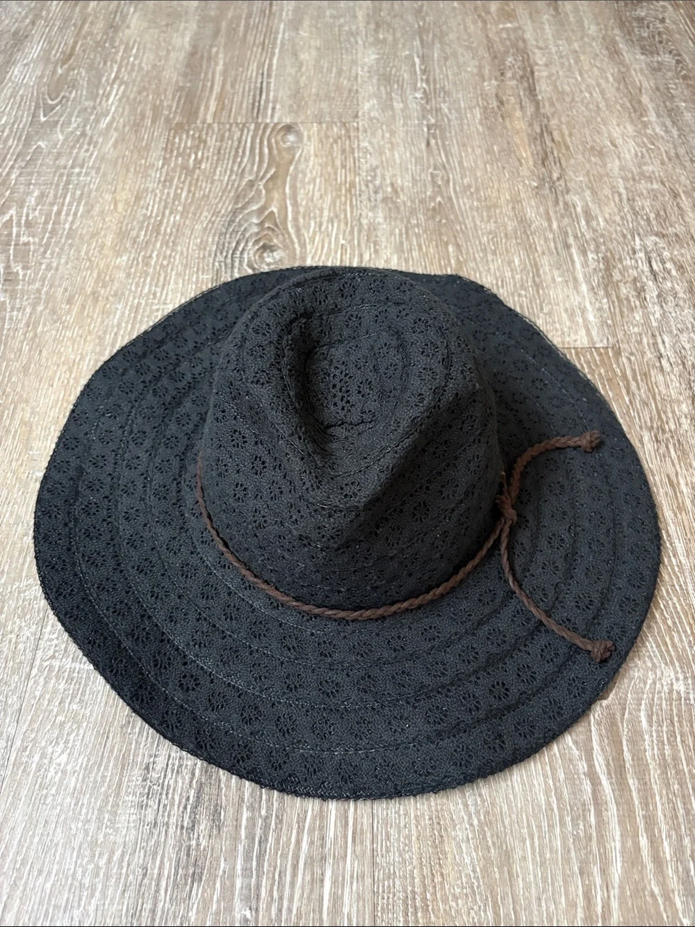 Free People Western Black Crochet Wide-Brim Sun Hat